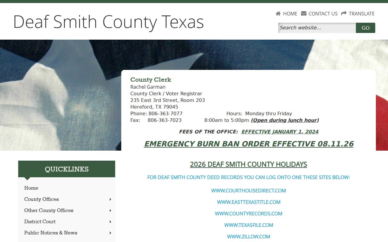 Deaf Smith County warrant search office route through the County Clerk