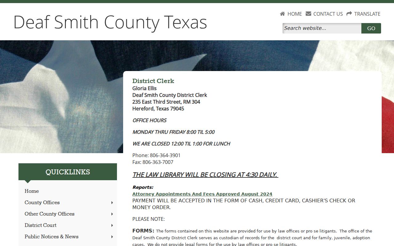 Deaf Smith County warrant search routing through the District Clerk